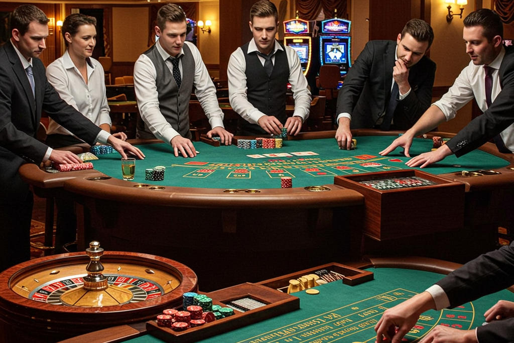 Blackjack, Roulette, Poker